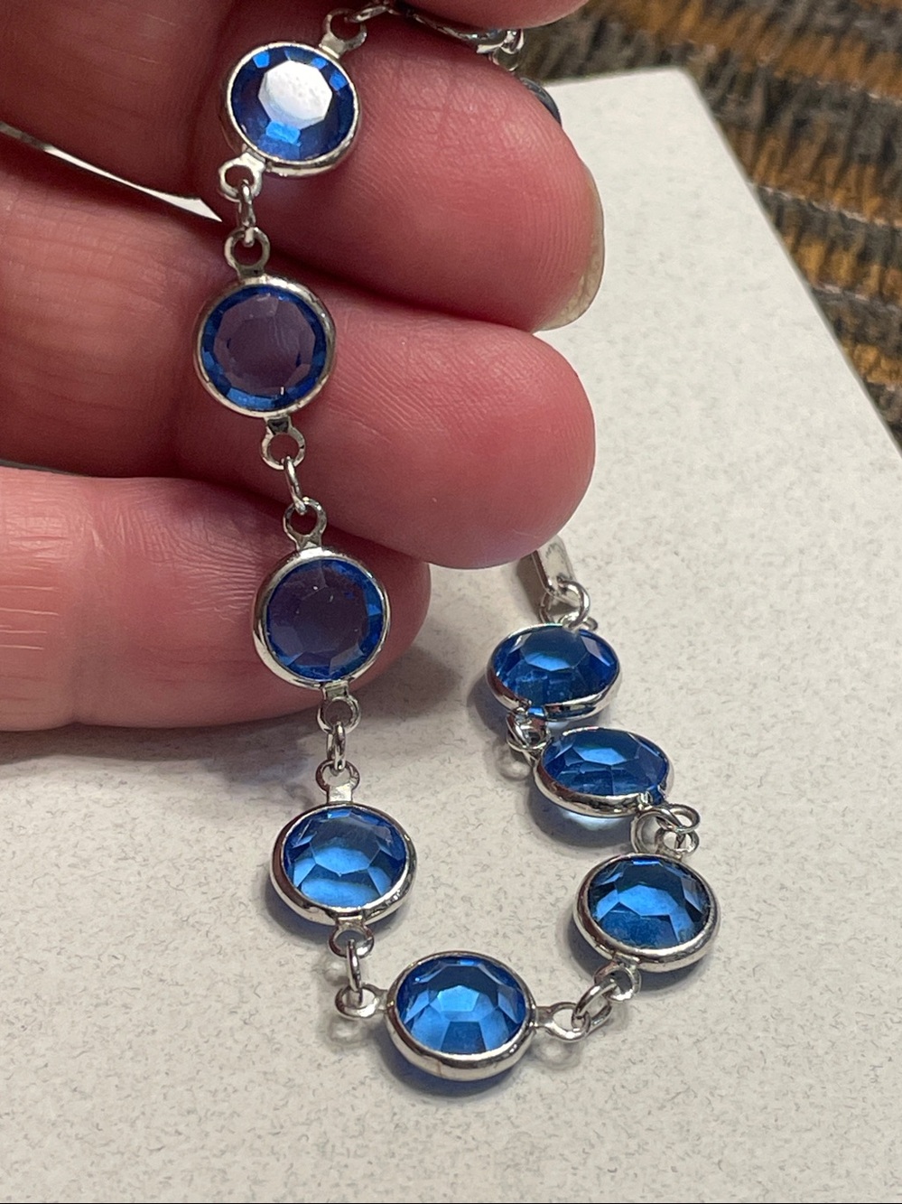 Authentic Swarovski Blue Crystal Bezel Link Bracelet Rhodium Plated Swan Logo - Picture 2 of 3